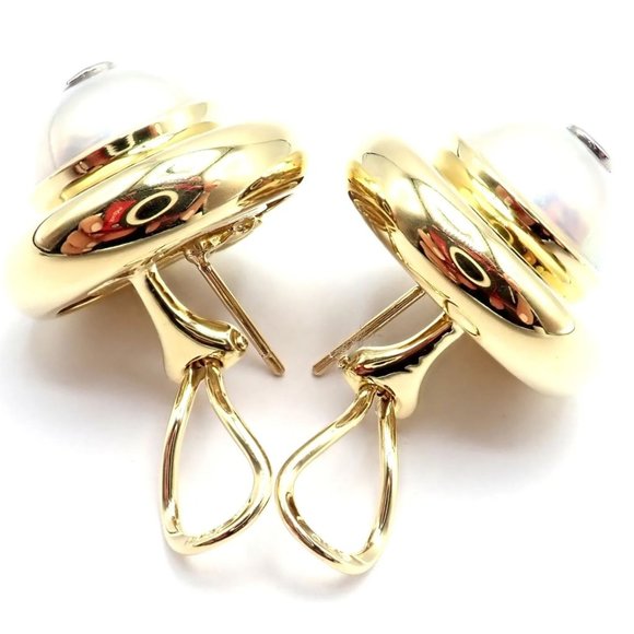 Authentic Tiffany & Co Picasso 18k Yellow Gold Diamond Mabe Pearl Earrings Paper - Picture 6 of 11